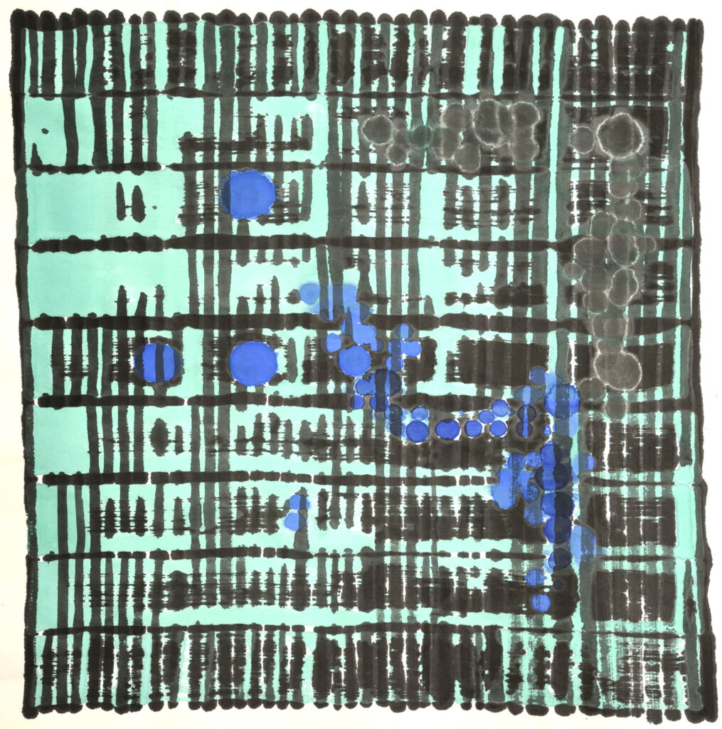 aus: Perlen am Wegesrand, japan.+deutsche Tusche auf Reispapier, Formate 70x70 cm, 2021