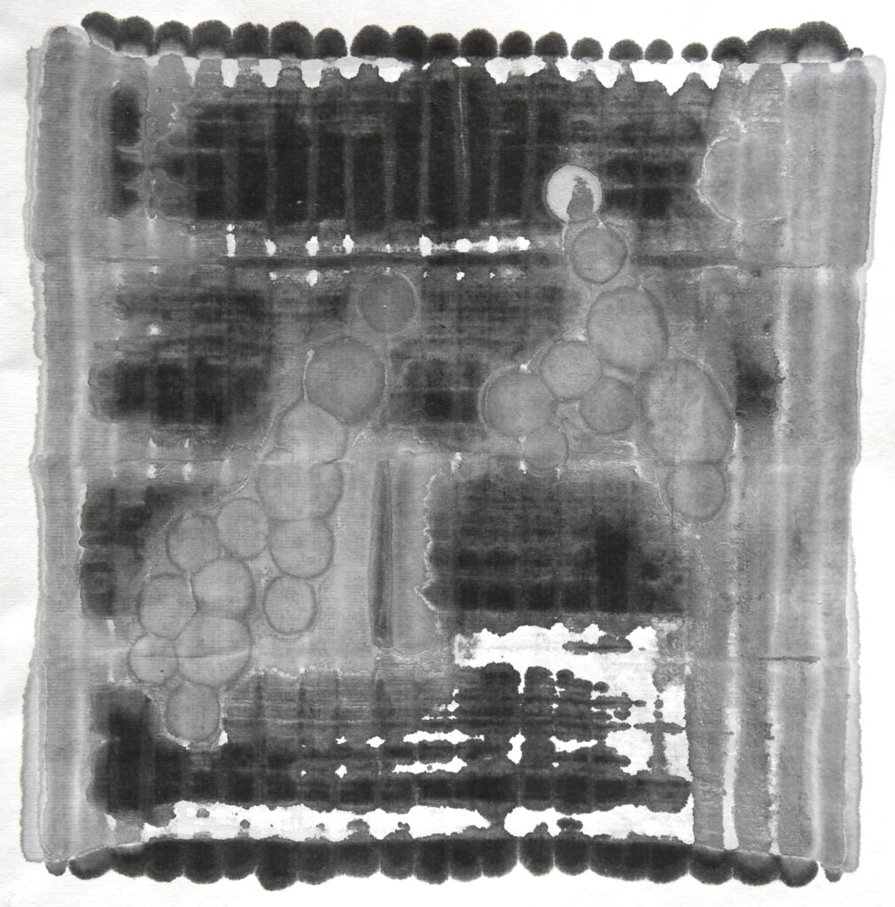 aus: Perlen am Wegesrand, japan.+deutsche Tusche auf Reispapier, Formate 30x30 cm, 2021
