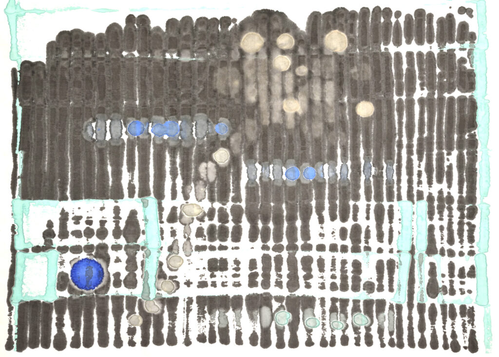 aus: Perlen am Wegesrand, japan.+deutsche Tusche auf Reispapier, Formate 50x70 cm, 2021